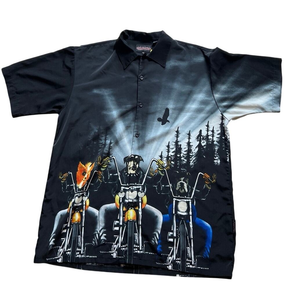 Sapphire Lounge Shirt Mens Large Black Dogs Motorcycle Front Graphic XL